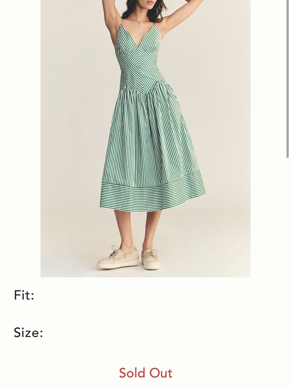 FARM Rio Green and White Striped V-Neck Midi Dress